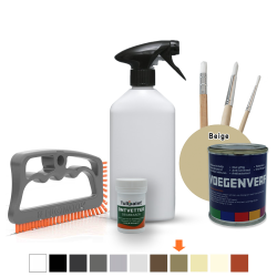 Bio+Eco Rengringsst  (fugebrste + Affedtningsmiddel + tom sprayflaske) + Fugefarve + penselst