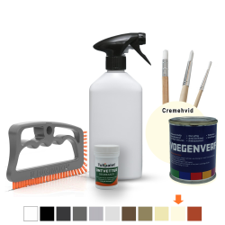 Bio+Eco Rengringsst  (fugebrste + Affedtningsmiddel + tom sprayflaske) + Fugefarve + penselst