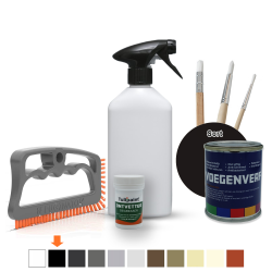 Bio+Eco Rengringsst  (fugebrste + Affedtningsmiddel + tom sprayflaske) + Fugefarve + penselst