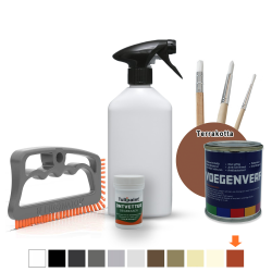 Bio+Eco Rengringsst  (fugebrste + Affedtningsmiddel + tom sprayflaske) + Fugefarve + penselst